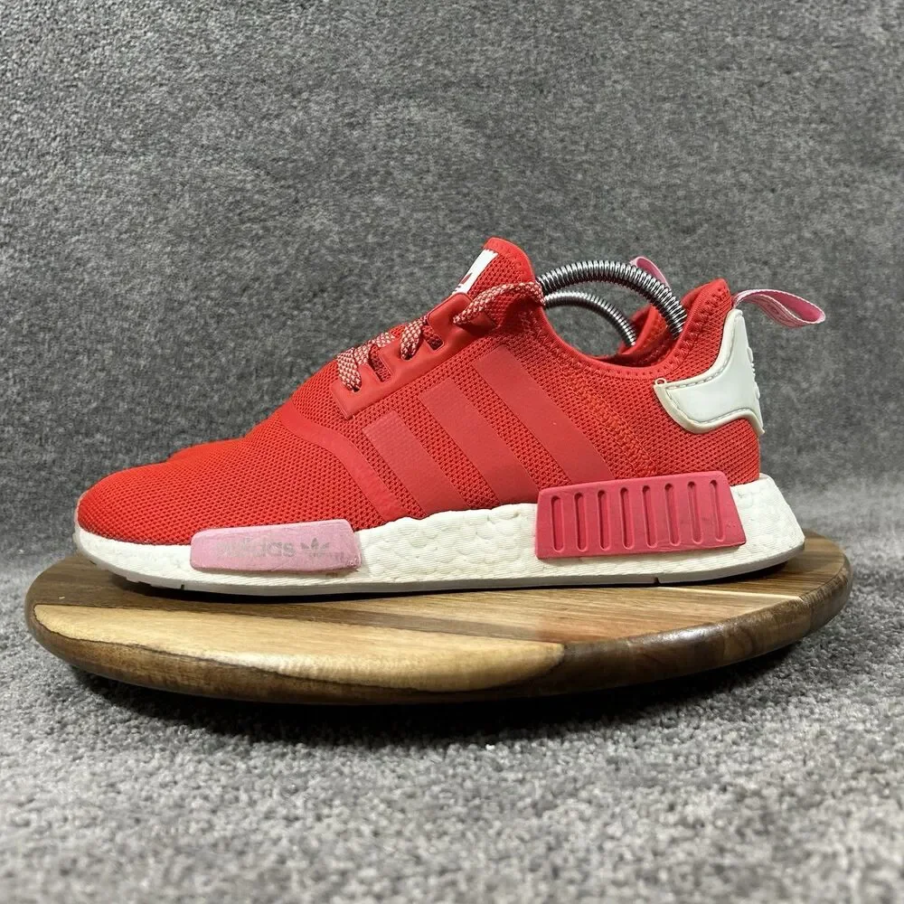 Adidas NMD_R1 Boost EE3829 Women’s Sz 9.5 Red Pink Heart Mesh Running Shoes Used